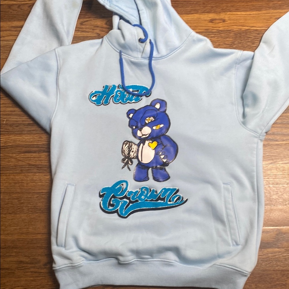 Light Blue Hoodie with Bear Graphic